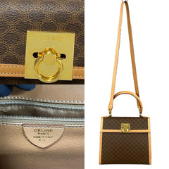 CELINE Macadam Blason Triomphe Print Logo Ring Hardware Leather 2-Way Handbag/Shoulder Bag Brown 35397 — Like New