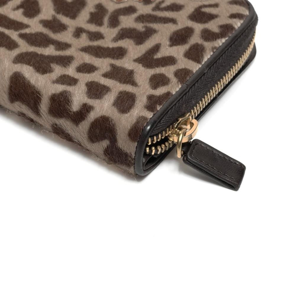 Prada Harako Leopard Print Round Zip Compact Wallet, Brown