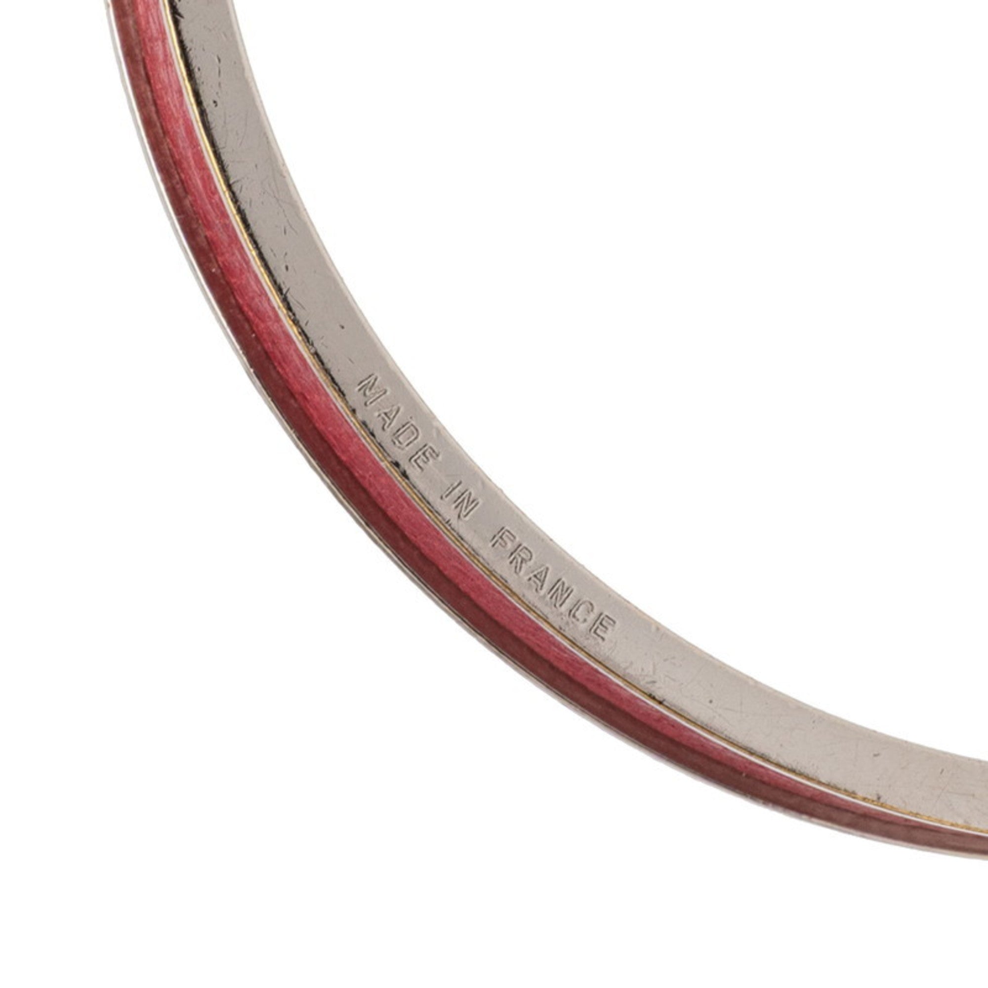 Hermes Kelly H Cadena Bangle Bracelet in Silver and Red Metal with Leather for Women