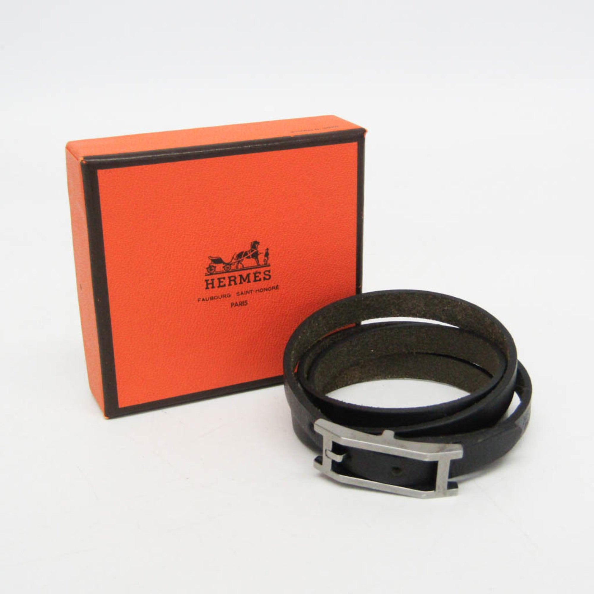 Hermes Hapi III Choker Leather,Metal Bangle Silver,Black — Like New