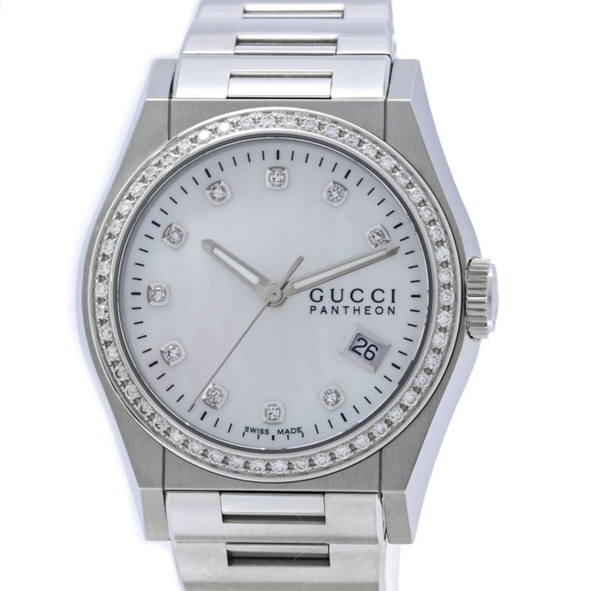 GUCCI Pantheon Bezel Diamond 10P Watch YA115404 115.4 Boys' Stainless Steel 40561 — Good