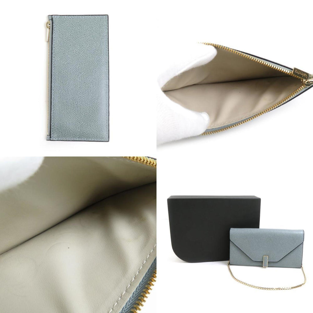 Valextra Chain Wallet Iside Leather Blue Grey Women's 90069a