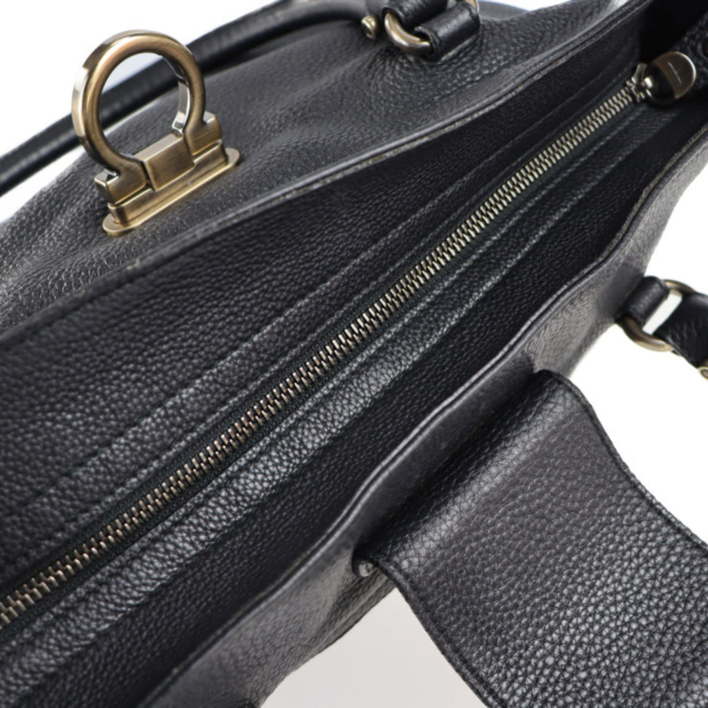 Salvatore Ferragamo Gancini Tote Bag AU21 B182 Leather Black Mini Boston