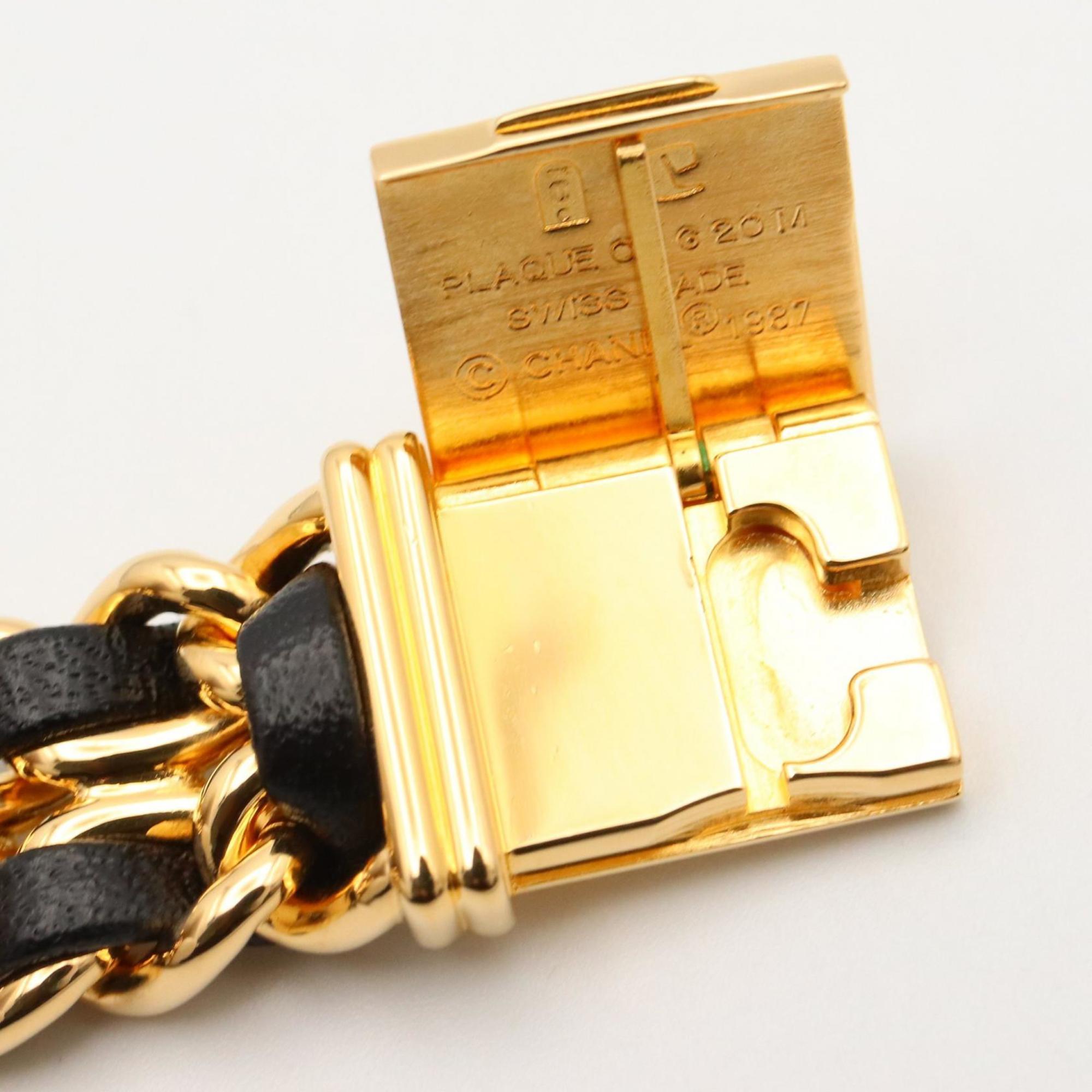 CHANEL Premiere S Watch, Gold-Plated, with Leather Strap, Black, Women's, H0001 — Very Good