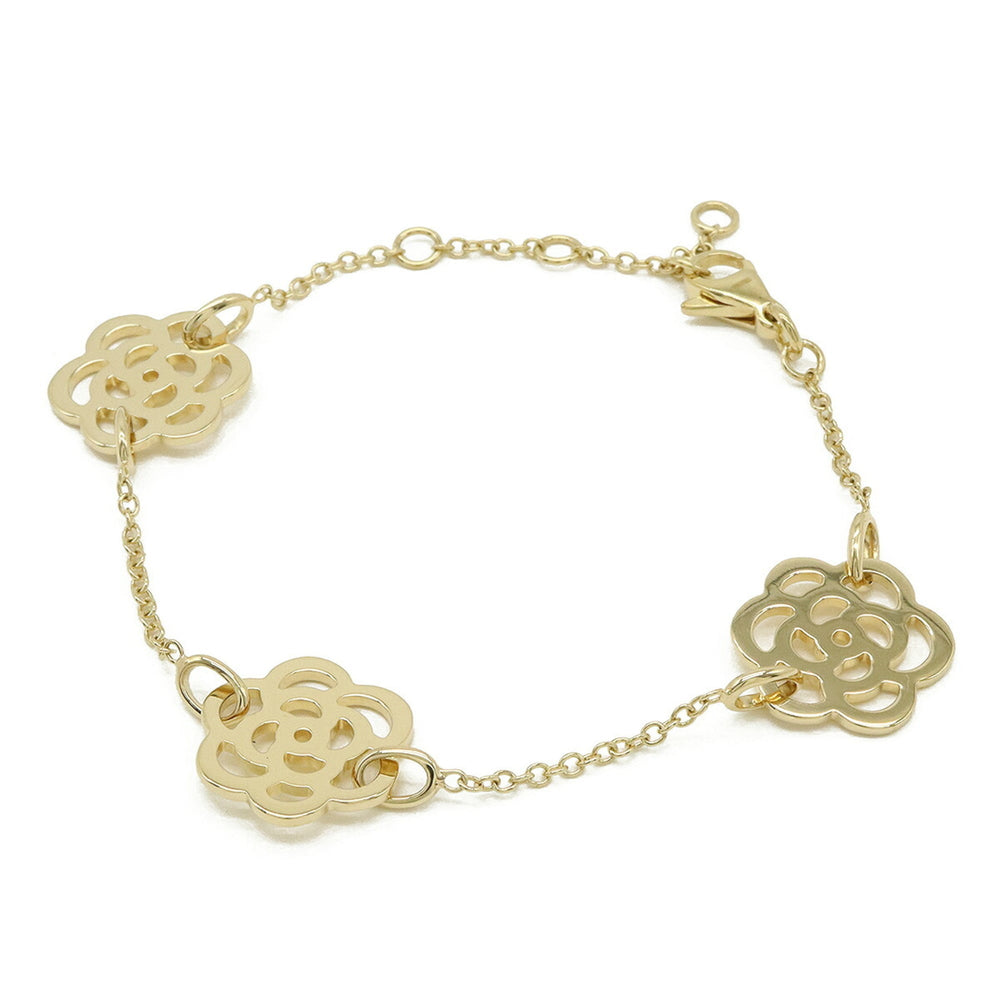 CHANEL Camellia 3-Motif Chain Bracelet Work 18K Yellow Gold (Au750) J10577 — Like New