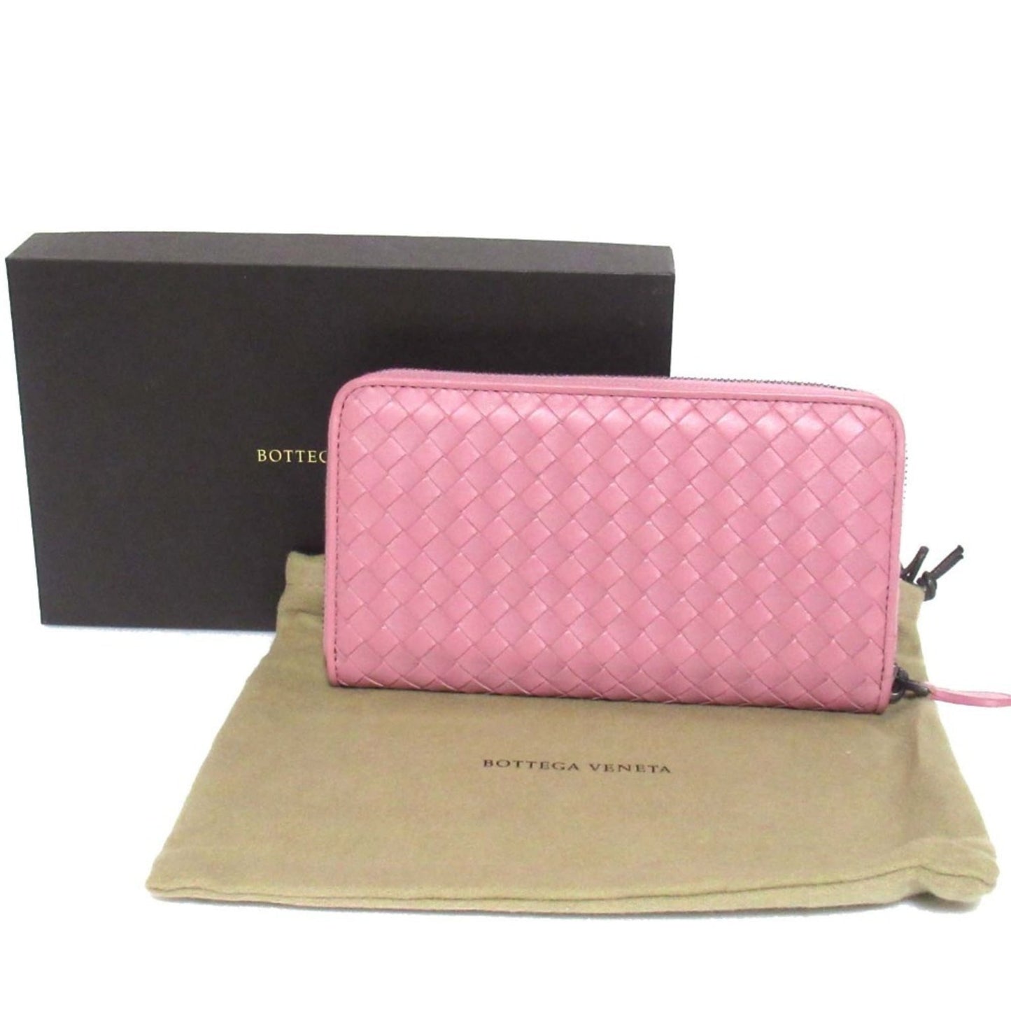 BOTTEGA VENETA Intrecciato Round Zip Long Wallet, Pink, Men's and Women's