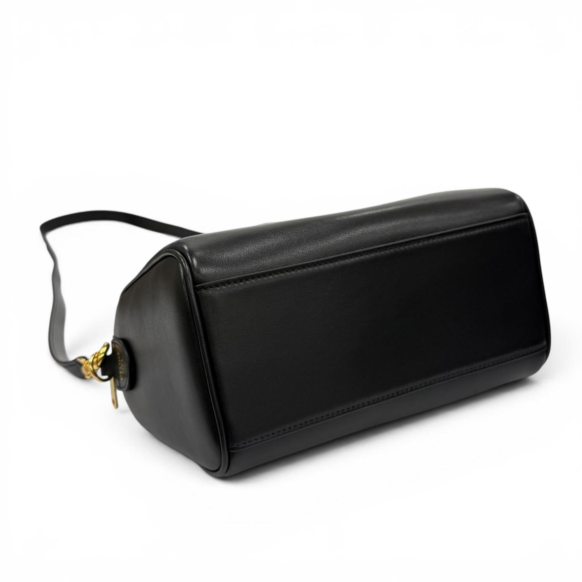 CELINE 11377 Smooth Calfskin Cuir Triomphe Small Boston 2-Way Bag Shoulder Black Made in Italy Women's with Dust — Like New