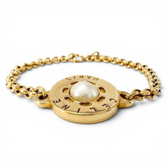 CELINE Vintage Faux Pearl Plated Circle Logo Bracelet, Gold, Made in France, Women's — Like New