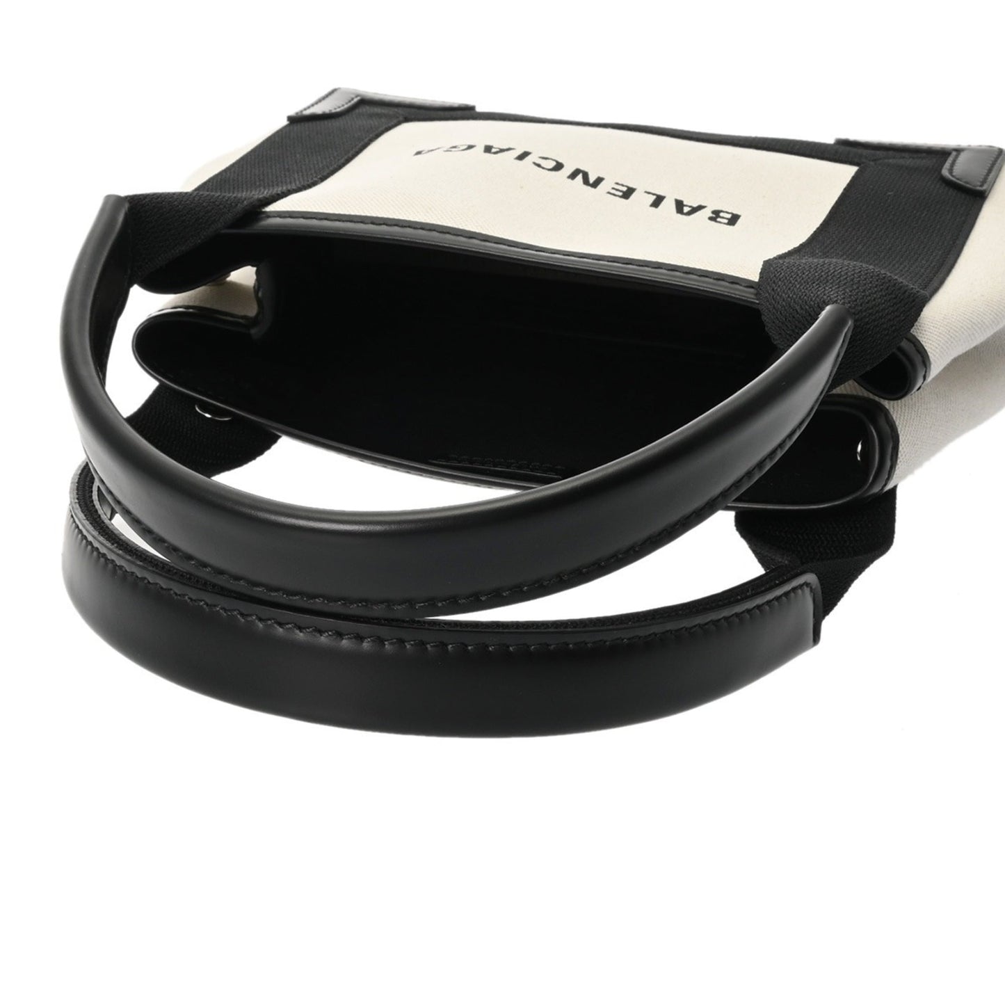 BALENCIAGA Navy Cabas XS 2-Way Handbag in White and Black (390346) - Women's Canvas Leather Pre-owned, Condition: A Ginzo