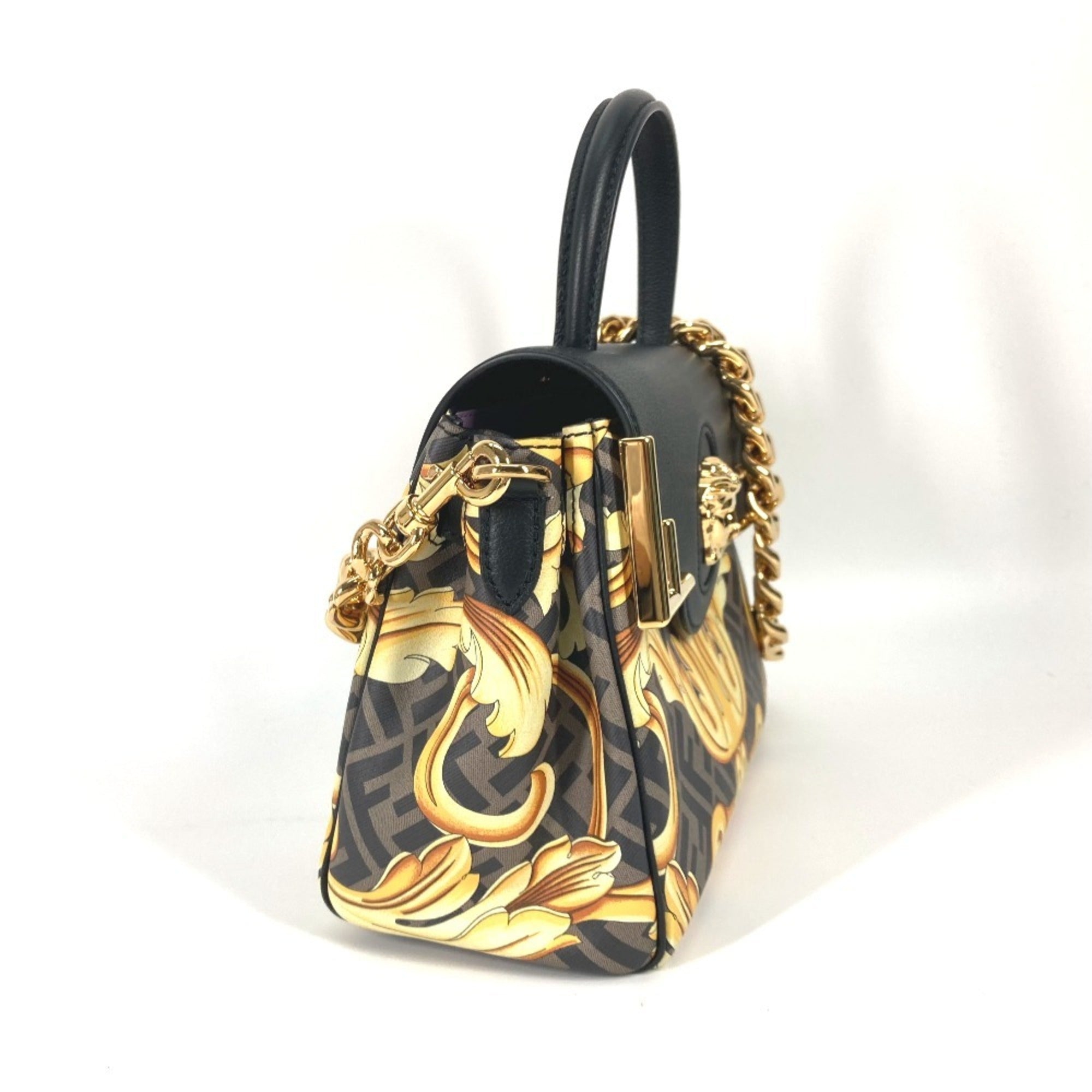 FENDI Versace collaboration VERSACE La Medusa satchel bag Zucca FENDACE Fenderche shoulder handbag leather ladies brown — New - Store Return