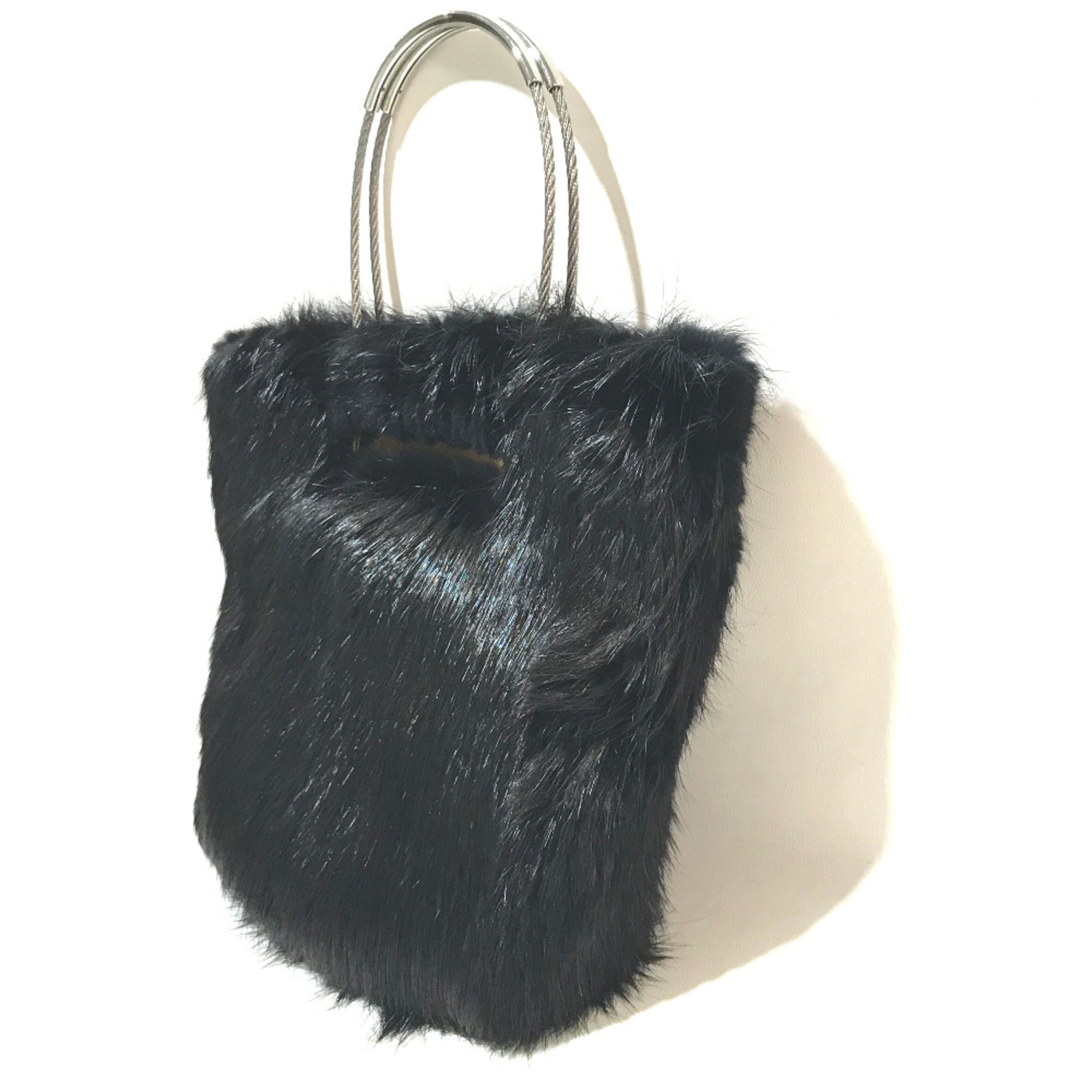 Balenciaga cable bag fur tote Hand Bag Black — Like New