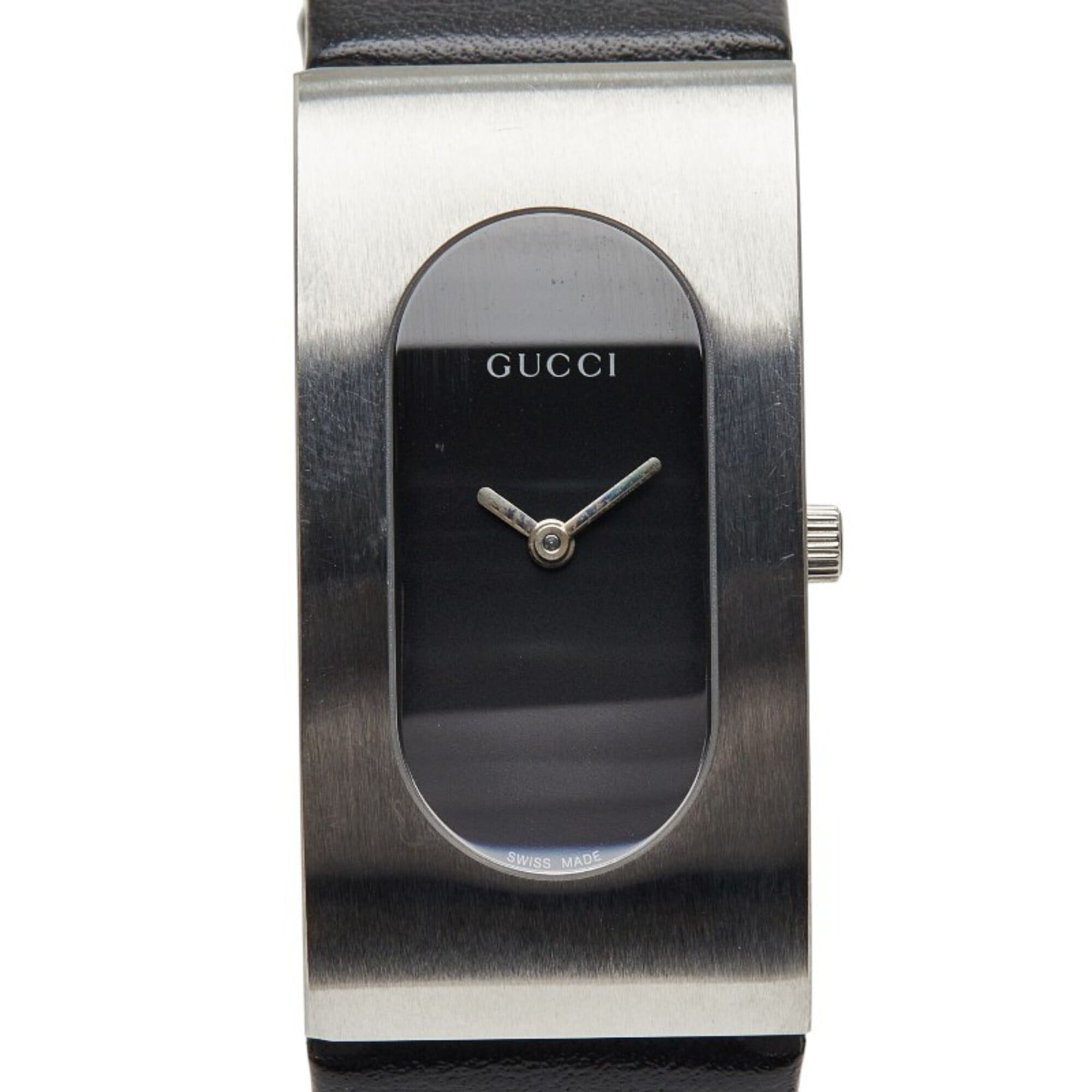 Gucci 2400L Quartz Watch, Black Dial, Stainless Steel Strap, Leather Women's Watch — Good