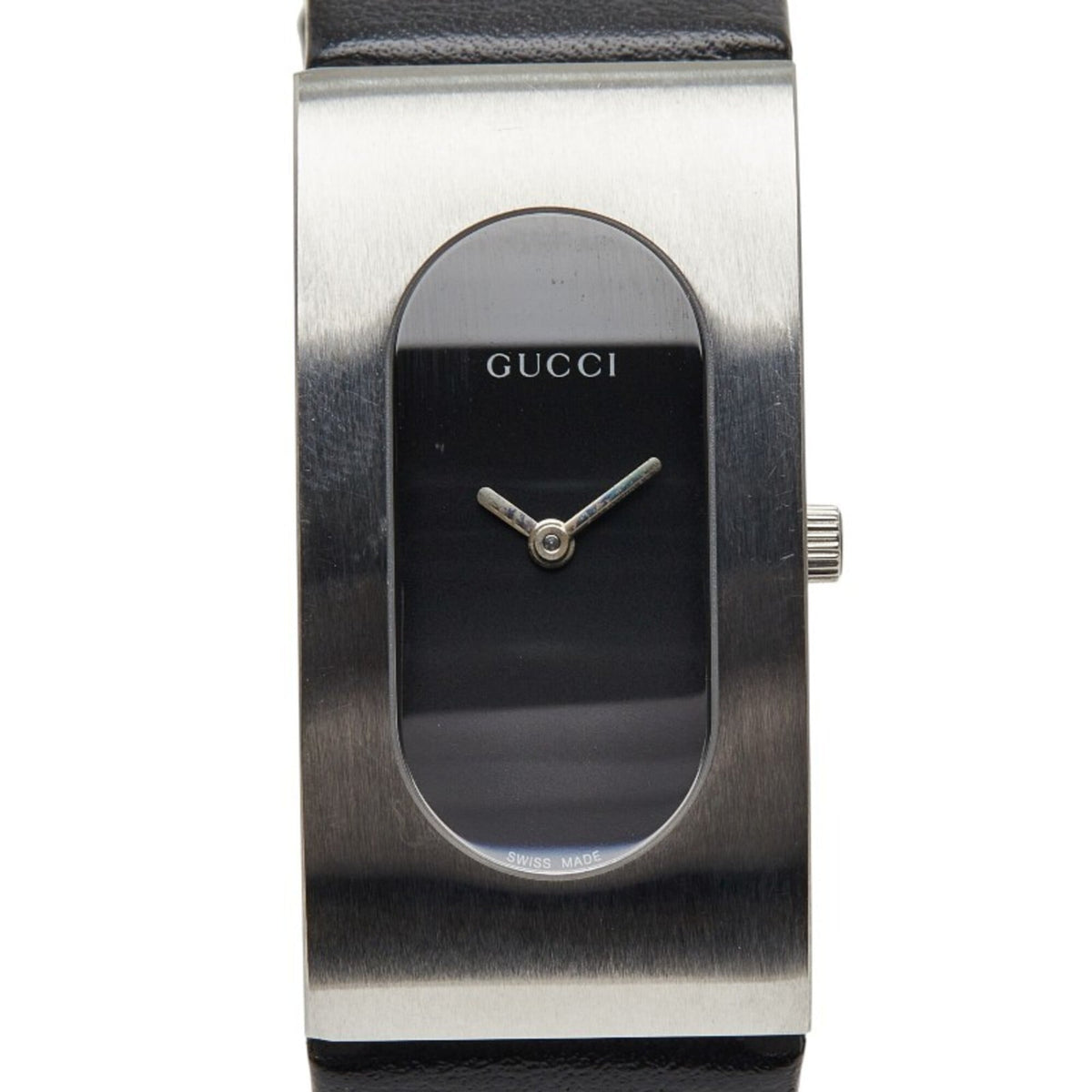 Gucci 2400L Quartz Watch, Black Dial, Stainless Steel Strap, Leather Women's Watch — Good