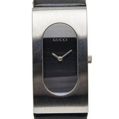 Gucci 2400L Quartz Watch, Black Dial, Stainless Steel Strap, Leather Women's Watch — Good
