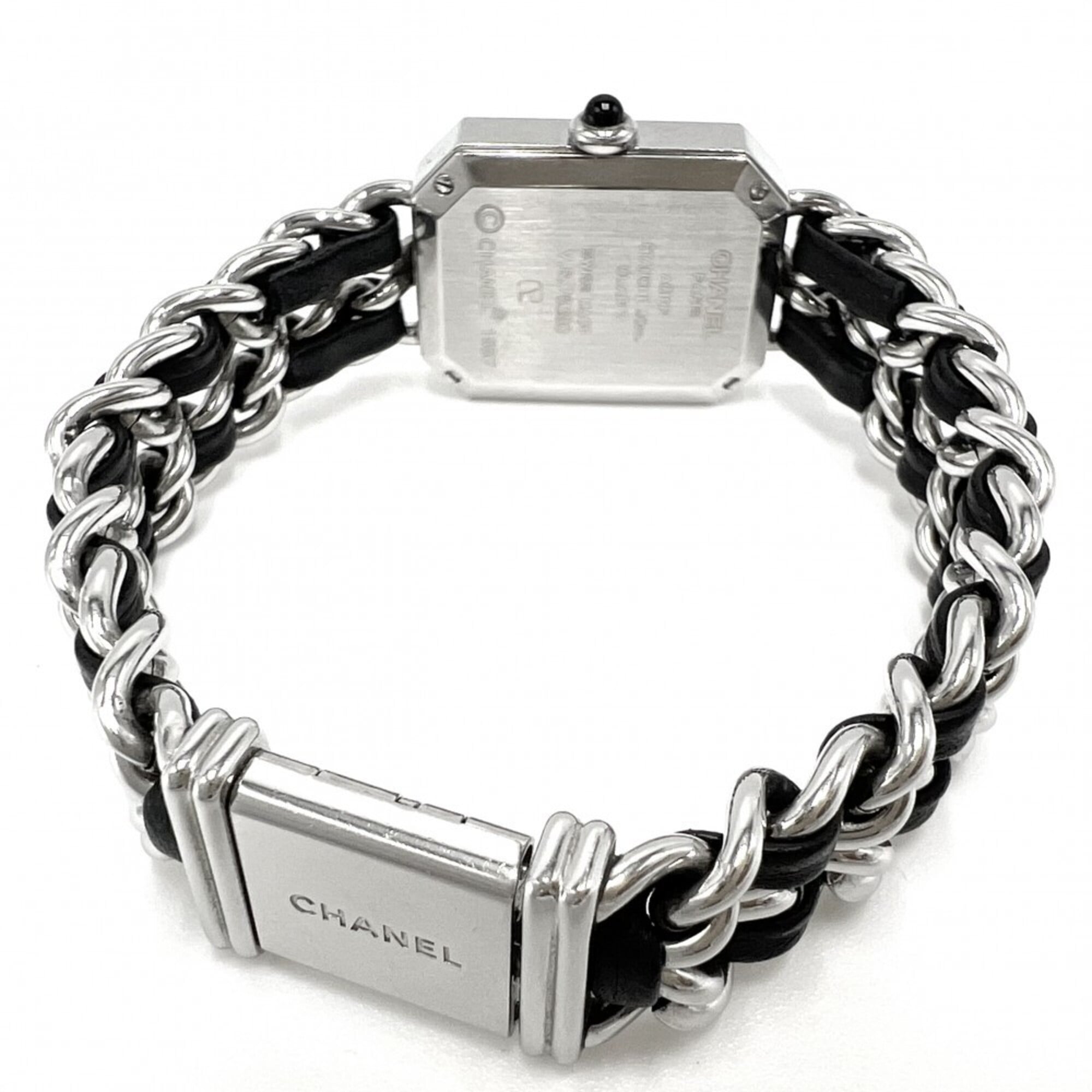 Chanel Ladies' Premiere L Watch, Battery-Powered, Black Dial, Stainless Steel Quartz Movement, Silver/Black Strap — Good