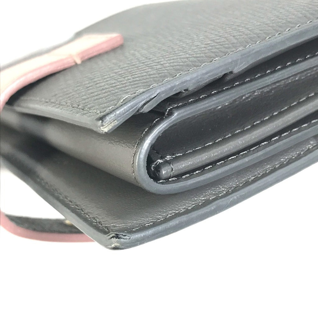 CELINE 10H263BRU.10GV Two-Tone Small Strap Wallet, Compact Tri-Fold Leather Women's, Gray and Pink