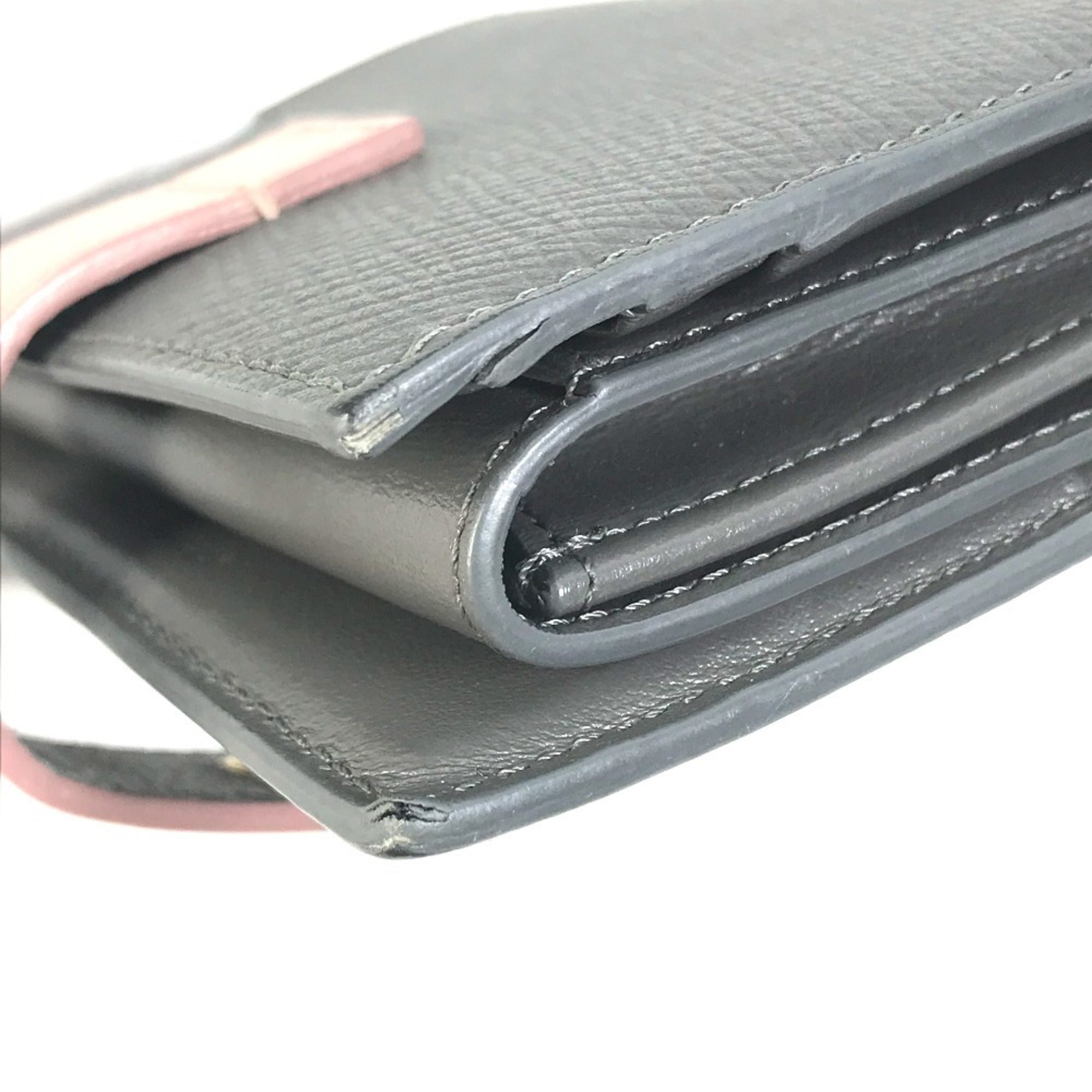 CELINE 10H263BRU.10GV Two-Tone Small Strap Wallet, Compact Tri-Fold Leather Women's, Gray and Pink