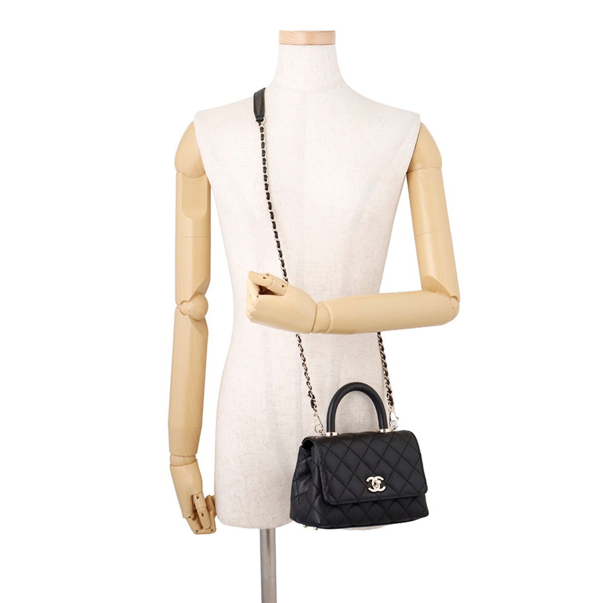 Chanel handbag, Coco Mark, Matelassé, Handle, XXS, caviar leather, AS2215, CHANEL 2-way, black, women's — Like New