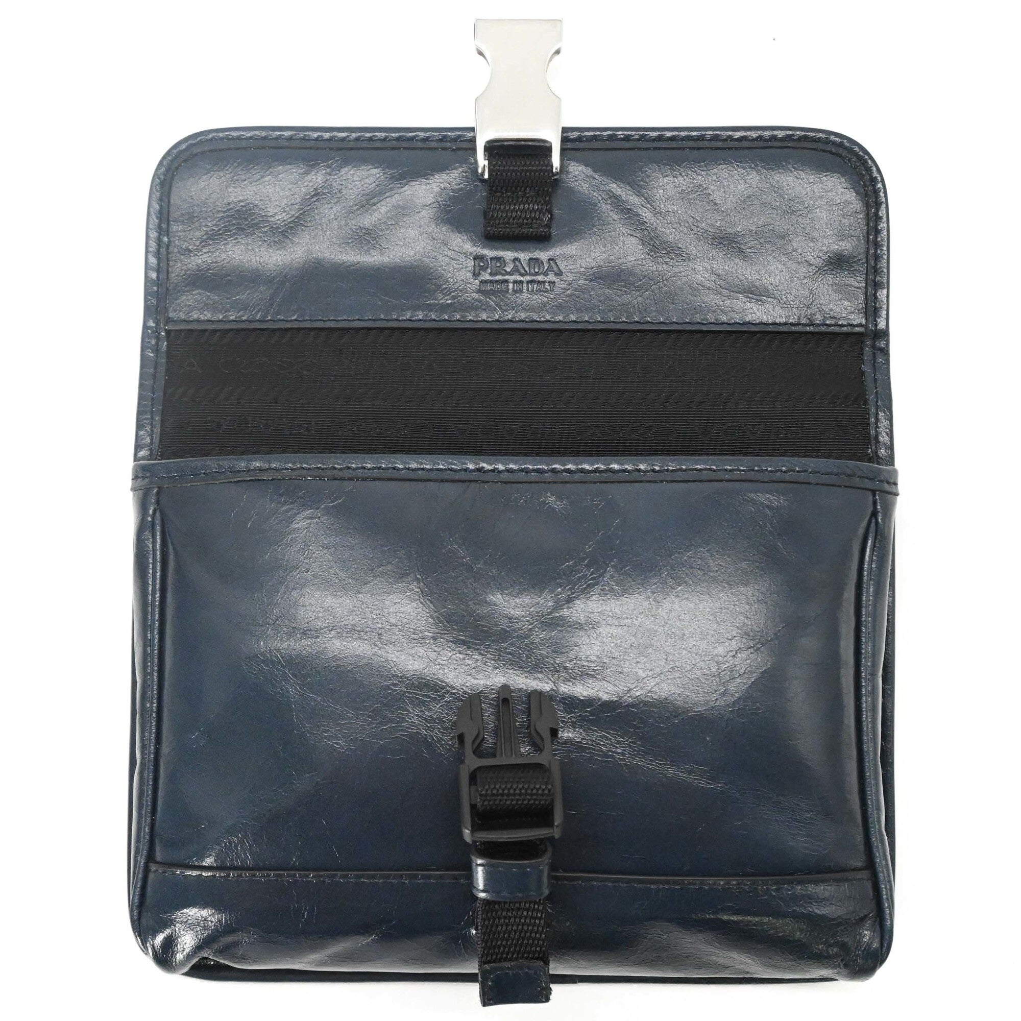 PRADA Softlook Leather Shoulder Bag/Body Bag, Tessuto, Navy — Like New