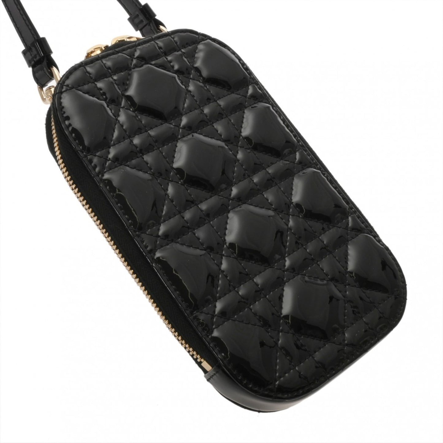 CHRISTIAN DIOR Callin Dior Phone Holder, Black, S08720VRB_M900, Women's Patent Leather Pouch, A-Rank, Pre-Owned, Ginzo