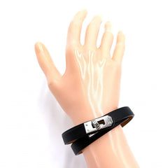 Hermes Double Tour Kelly Bracelet for Women, Leather, K Stamp, Black/Brown, Silver Hardware, 2025 Model — Like New