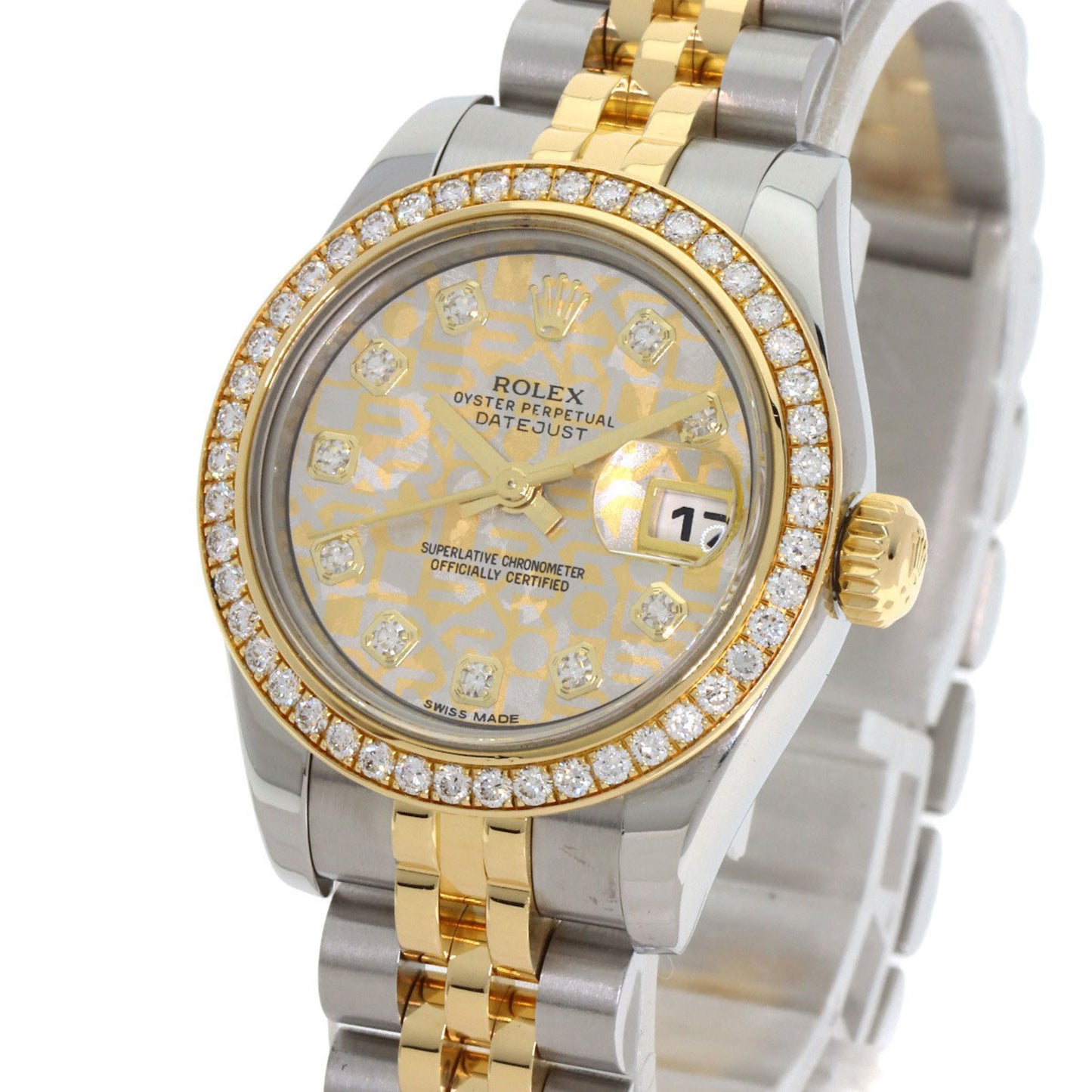 Rolex 179383G Datejust with 10 Diamond Bezels and Gold Crystals, Stainless Steel Watch in 18K Yellow Gold, for Women