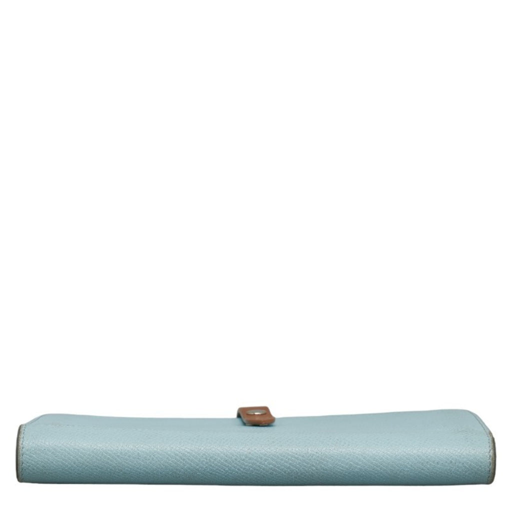 CELINE Bi-fold Wallet Blue Brown Leather Women's