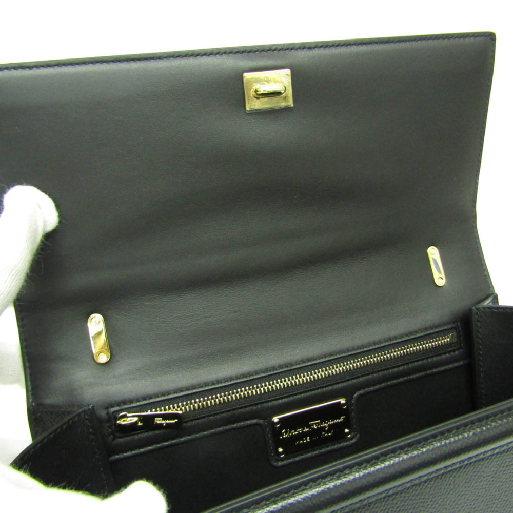 Salvatore Ferragamo Vara AU-21G462 Women's Leather Shoulder Bag Black — Like New