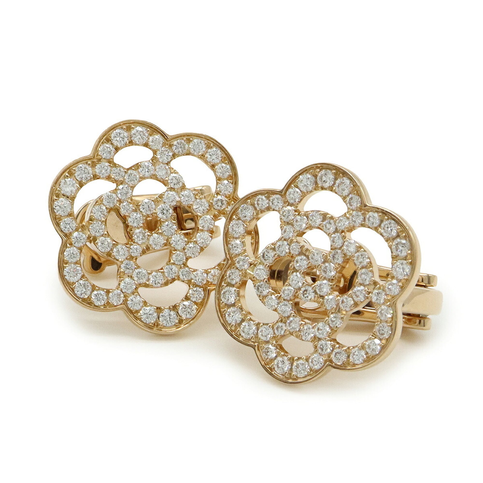 CHANEL Camellia Earrings, 18KPG (Au750PG) Pink Gold with Diamonds, J10805 — Like New