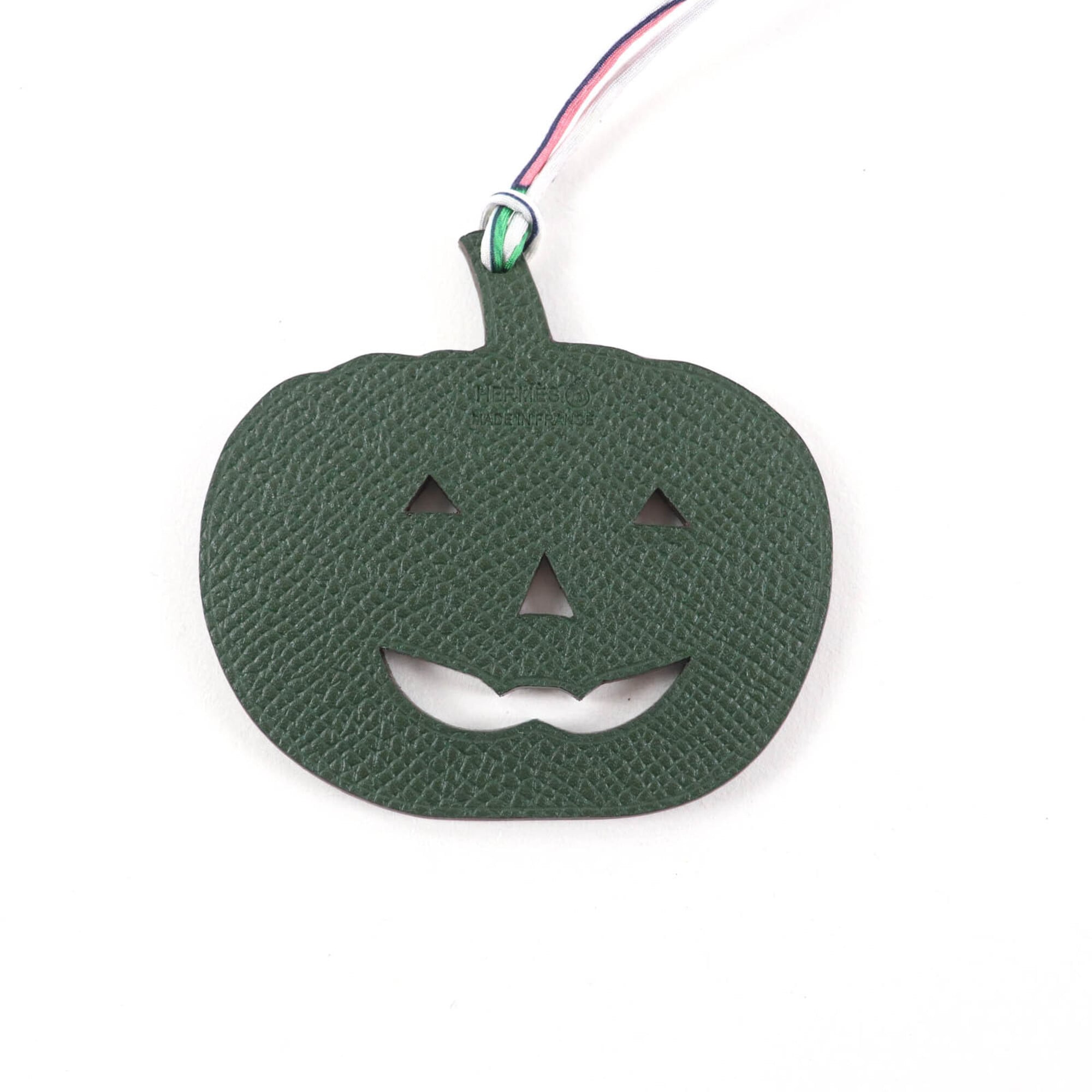 HERMES Petit H Charm, Blue Green Togo Leather, Pumpkin Pattern, Made in France, Women's Bag Charm — Like New