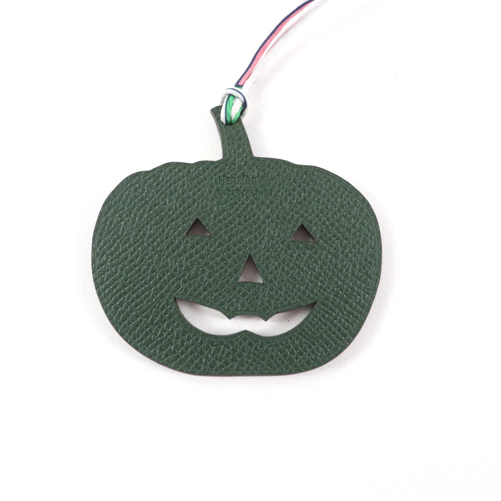 HERMES Petit H Charm, Blue Green Togo Leather, Pumpkin Pattern, Made in France, Women's Bag Charm — Like New