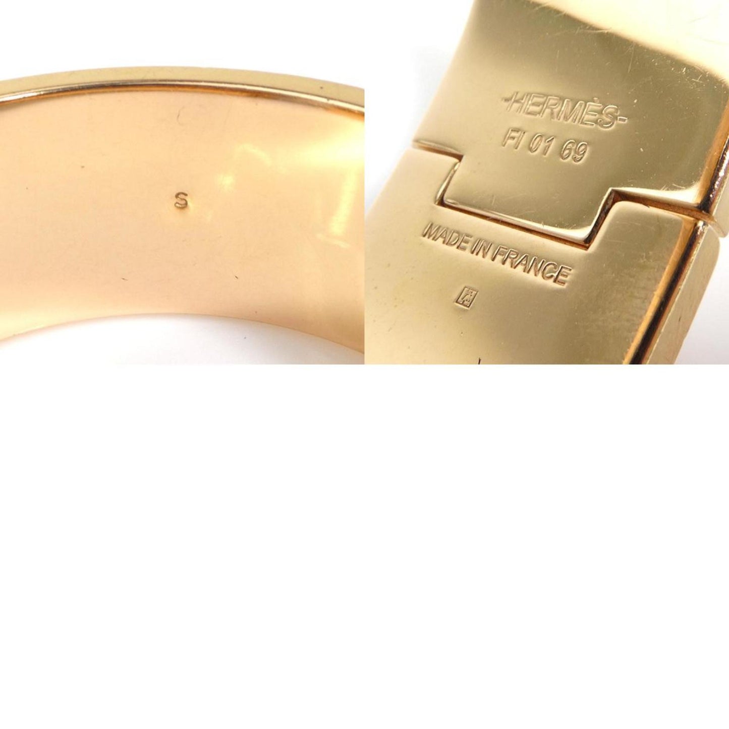 Hermes Hermès Click-Clack Bangle Bracelet in Metal, Enamel, Gold, Blue, and Off-White, Women's, e61067a