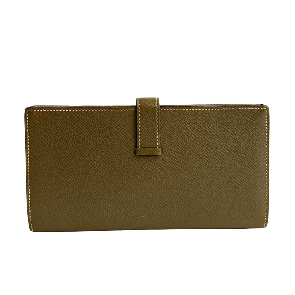HERMES Bearn Soufflet Epsom Leather Bifold Wallet with Bill Compartment, Etoupe Leather, 20299