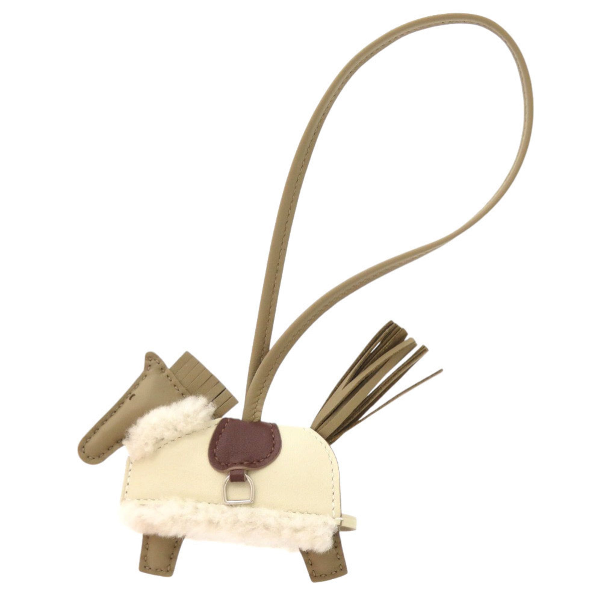 Hermes Robeo Plush PM, Veau Swift shearling, Anion beige, Malfa, Clé Terre, Ecru, K stamp (2025 production), accessory, bag charm, 0478 HERMES Rodeo PM — New - Store Return