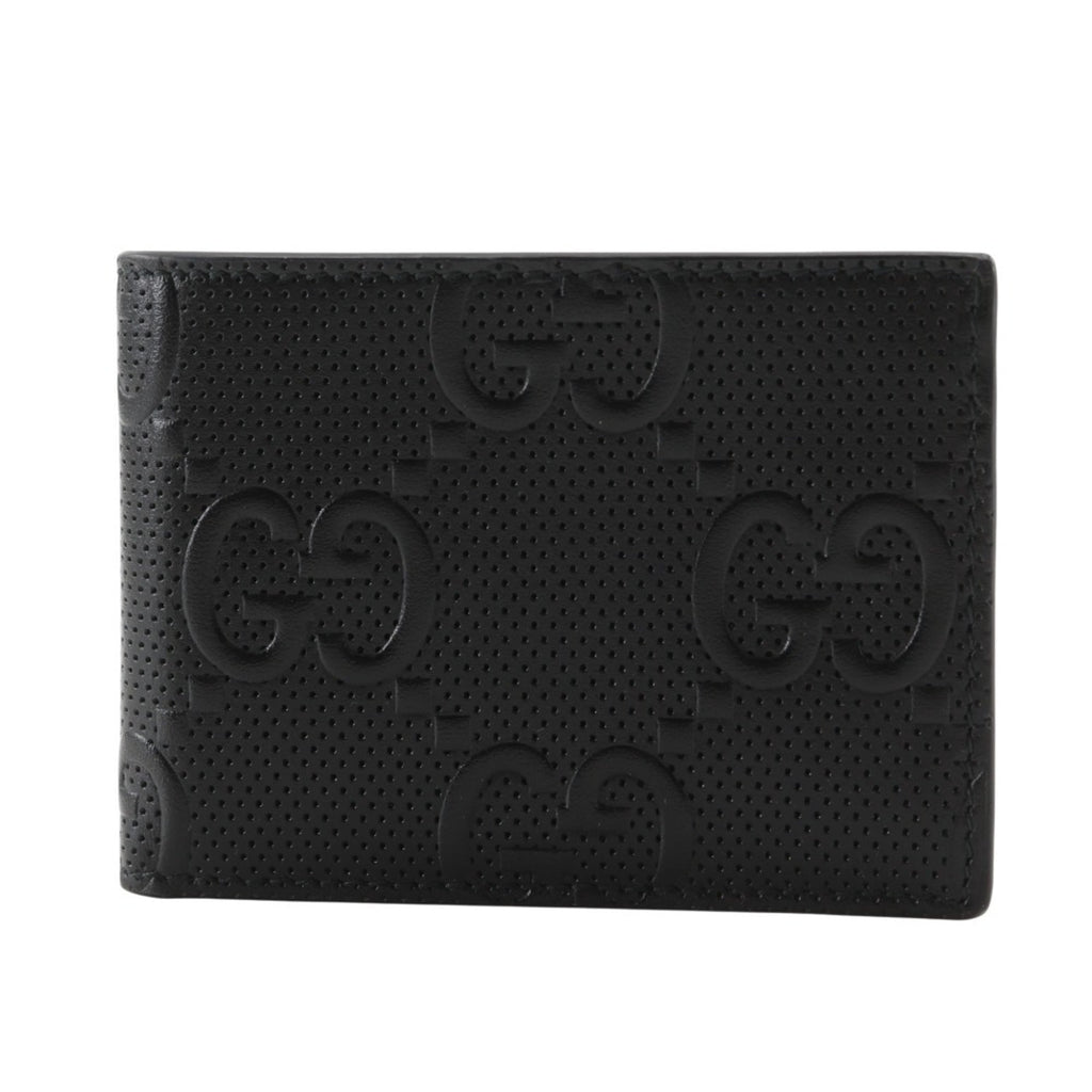 Gucci GG embossed bifold billfold 625559 in black calfskin with an open pattern for men