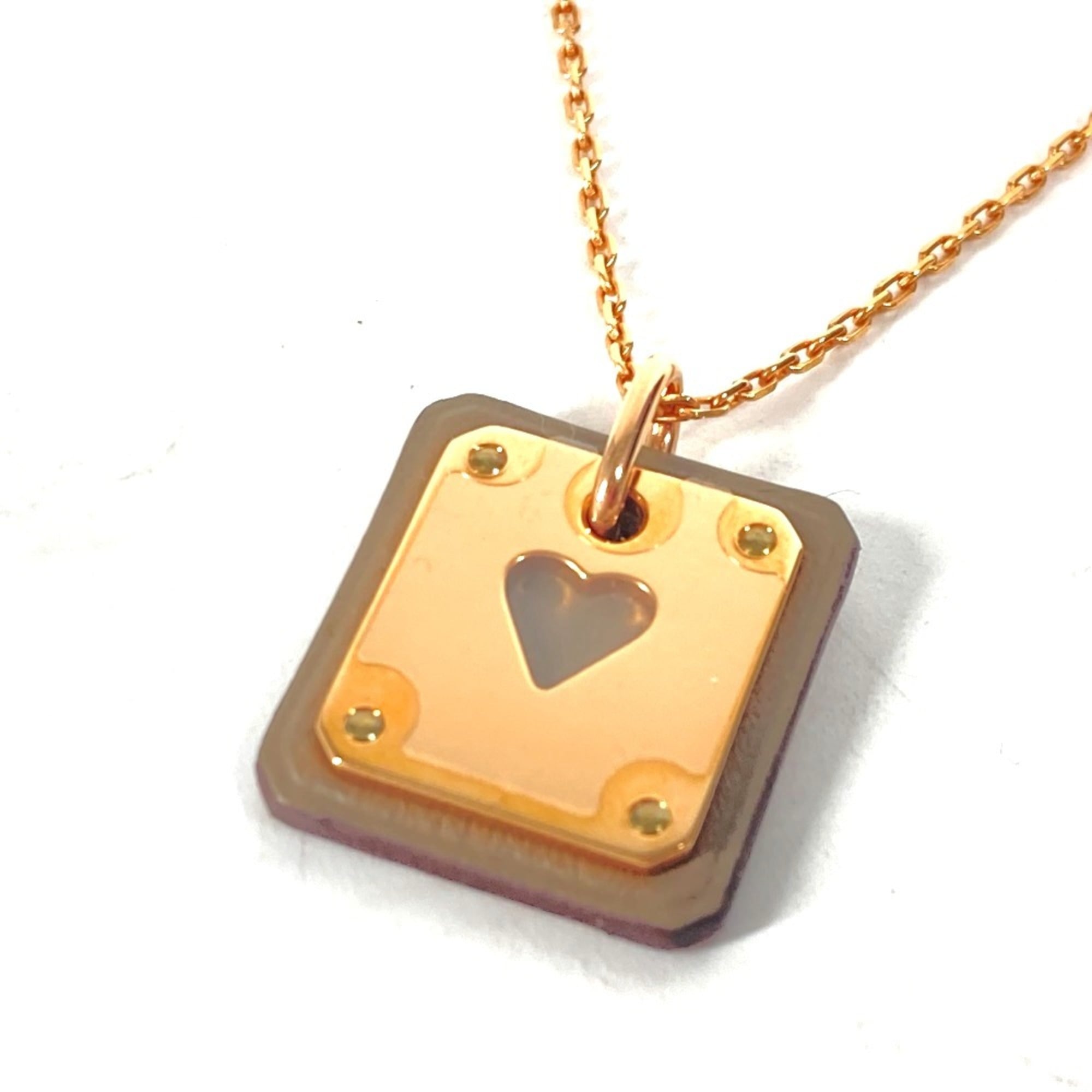 HERMES Hermes Heart Chain Asdukur PM Pendant Necklace Metal Leather Women's Etoupe Gray x Pink Gold Similar E-240605-15 — Like New