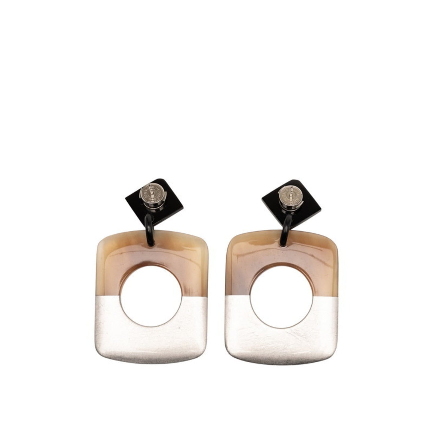 Hermes Hermès Serie Dalva stud earrings in silver, brown, black, and buffalo horn for women.