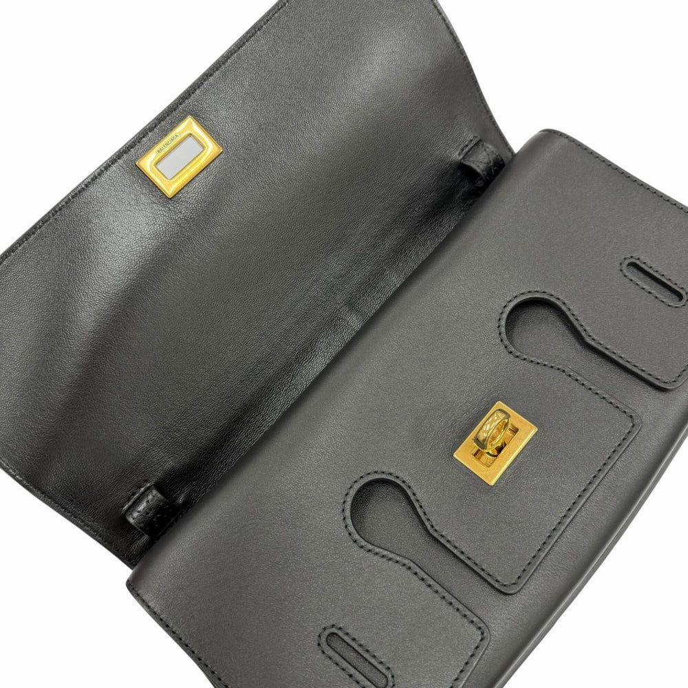 BALENCIAGA 834943 Bel Air Small Clutch Bag, 2-Way Leather Shoulder Black, Made in Italy, Women's, with Dust Bag — Like New