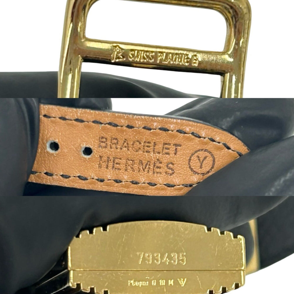 HERMES Vintage Kelly Watch, Leather, Genuine GP Finish, Wristwatch, Black & Gold, 82135 — Good