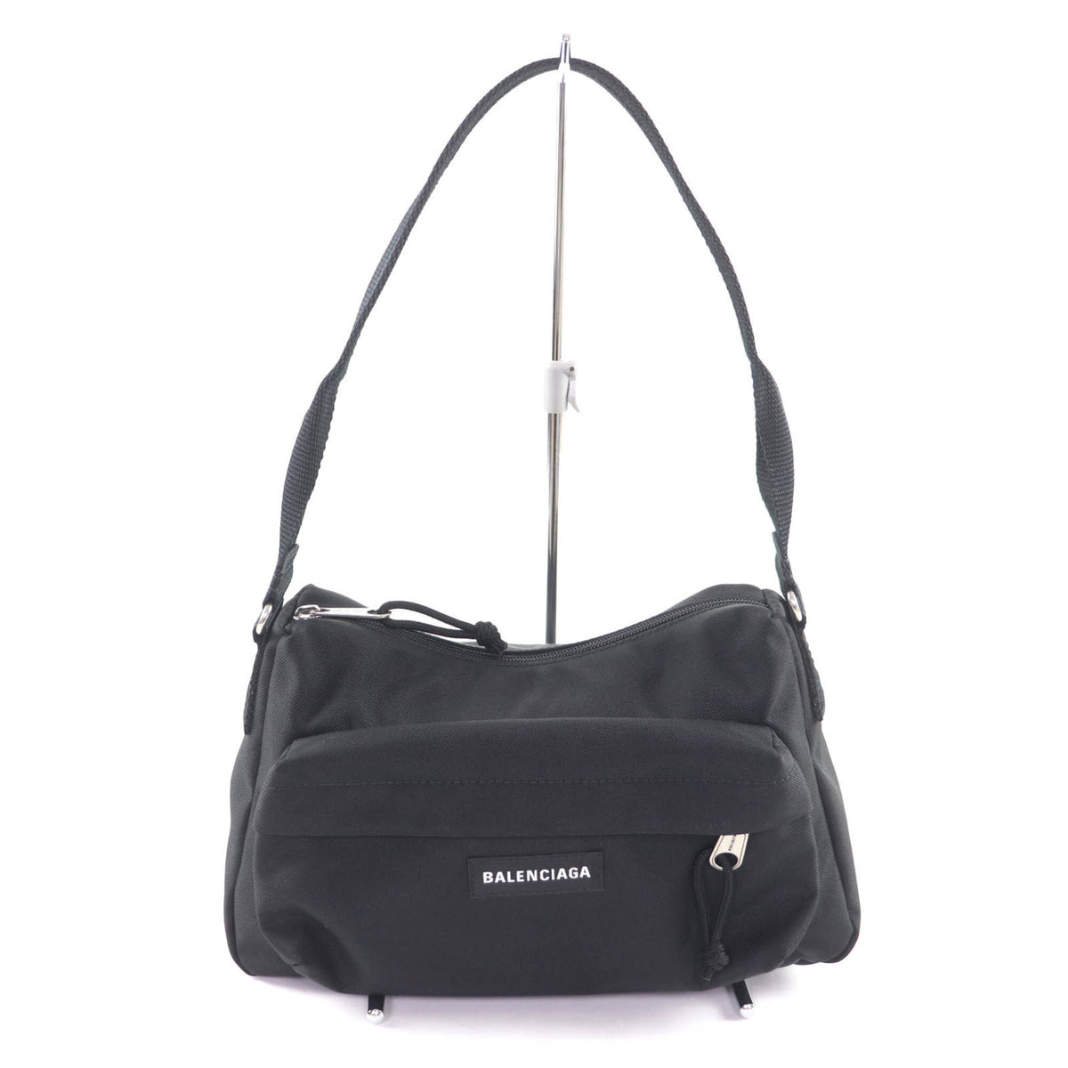 BALENCIAGA 787574 Explorer Nylon One-Shoulder Bag with Logo, Black, Made in Italy, Women's — Like New
