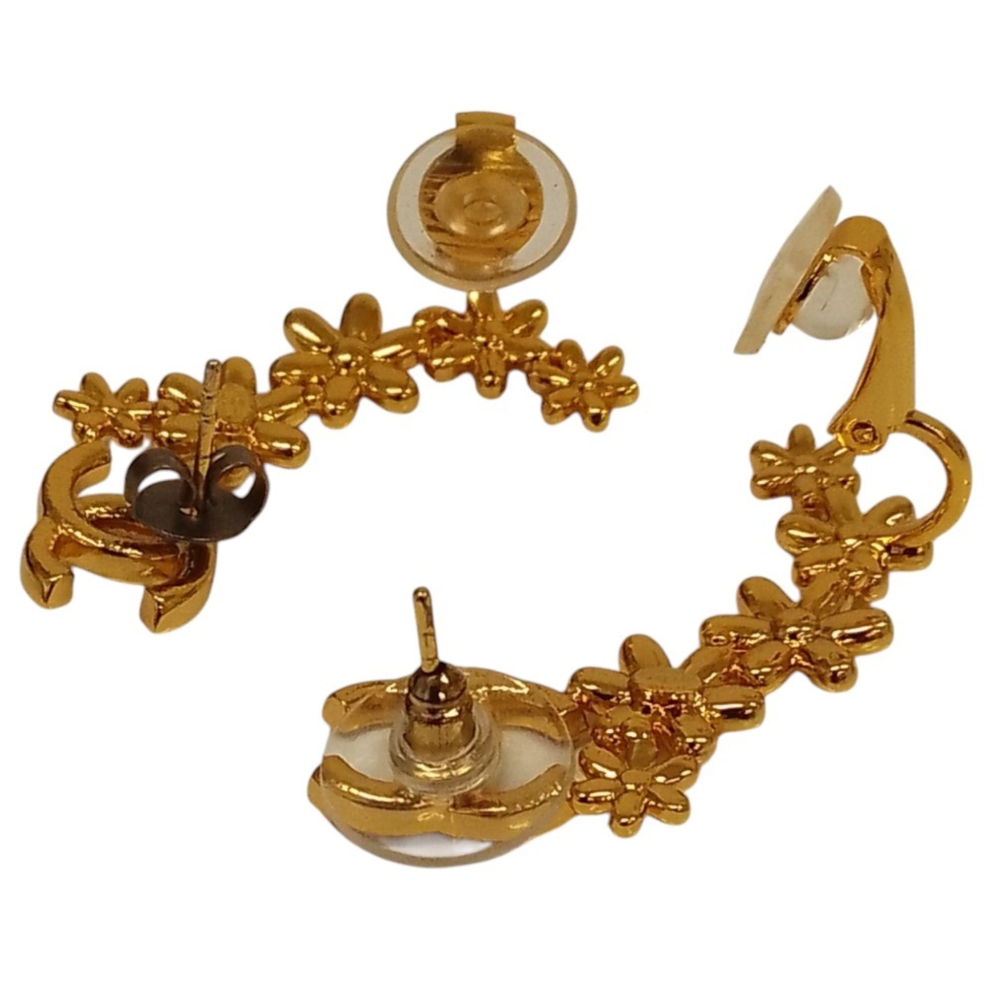 CHANEL I23A Coco Mark Flower Motif Earrings, Gold Color, Women's — Like New