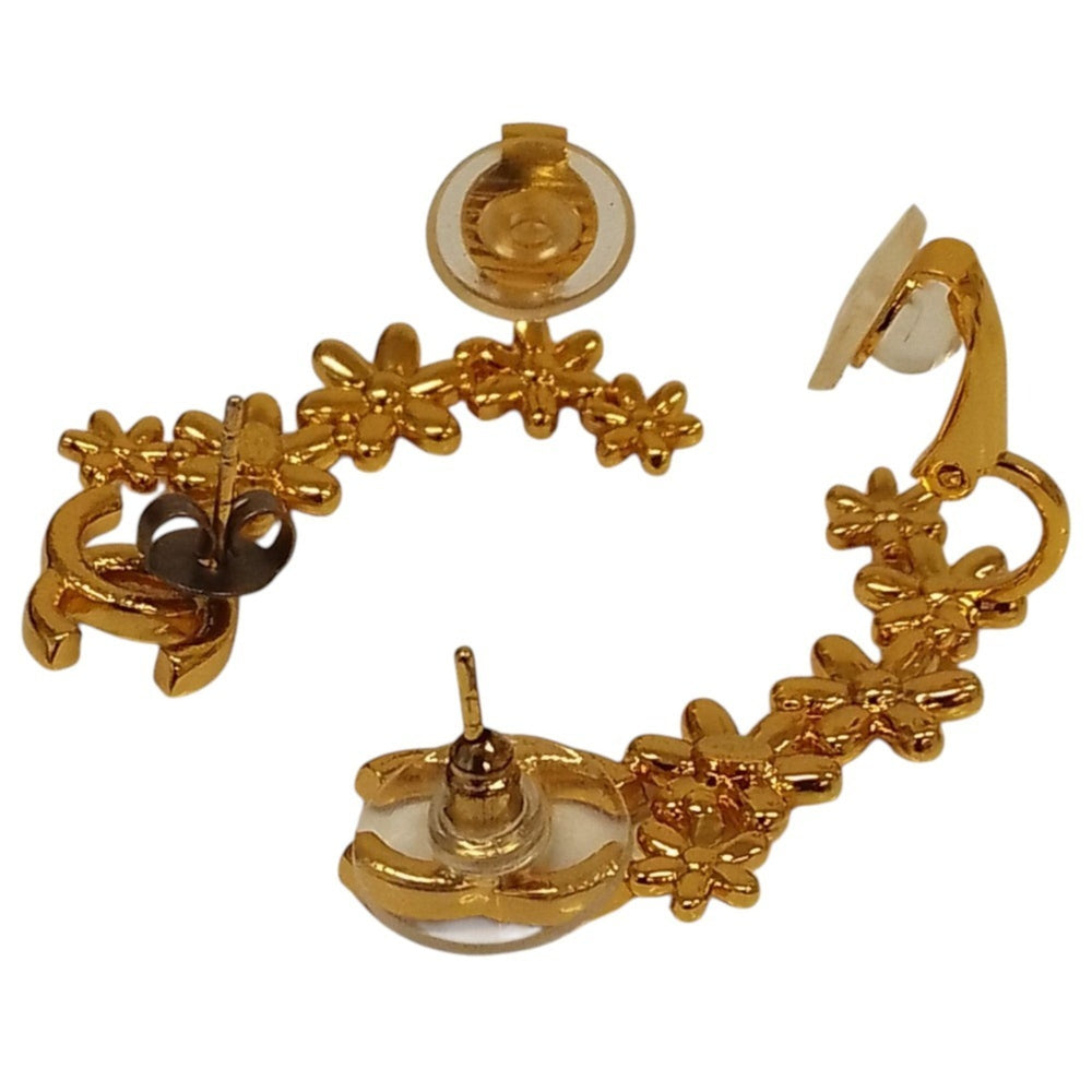 CHANEL I23A Coco Mark Flower Motif Earrings, Gold Color, Women's — Like New