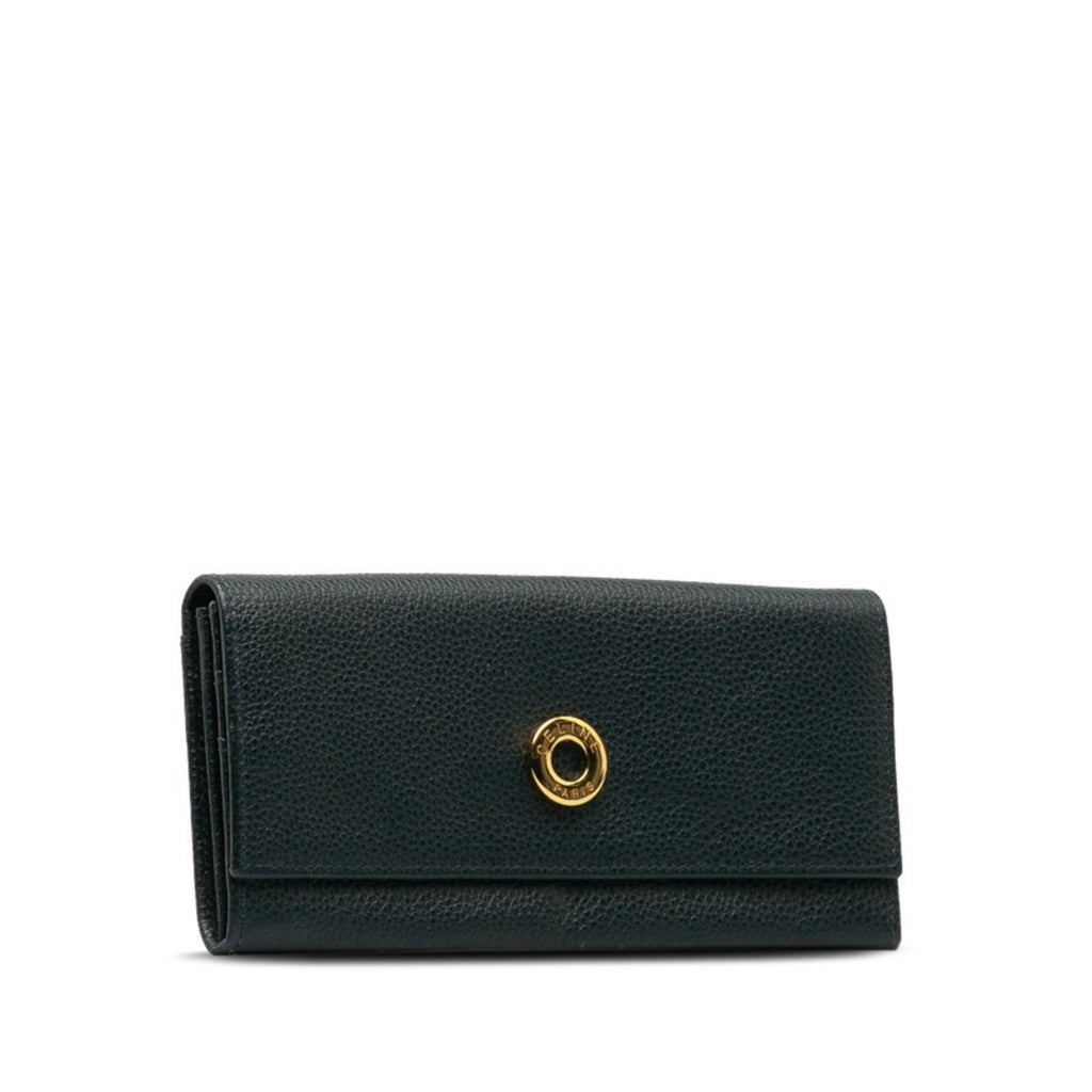 CELINE Circle Long Wallet Black Leather Women's