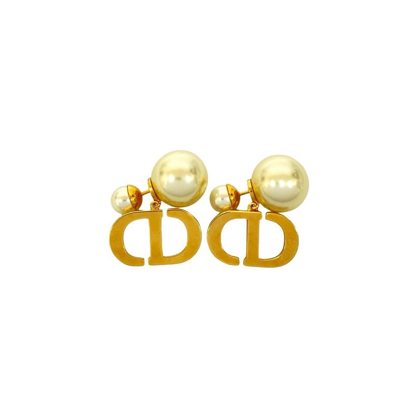 Christian Dior CD Logo GP Faux Pearl Earrings in Pink Gold 09186