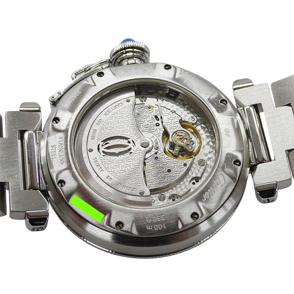 Cartier Pasha Men's Watch, Power Reserve, GMT, Date, Automatic, Stainless Steel (SS), W31037H3, Silver, Round — Good