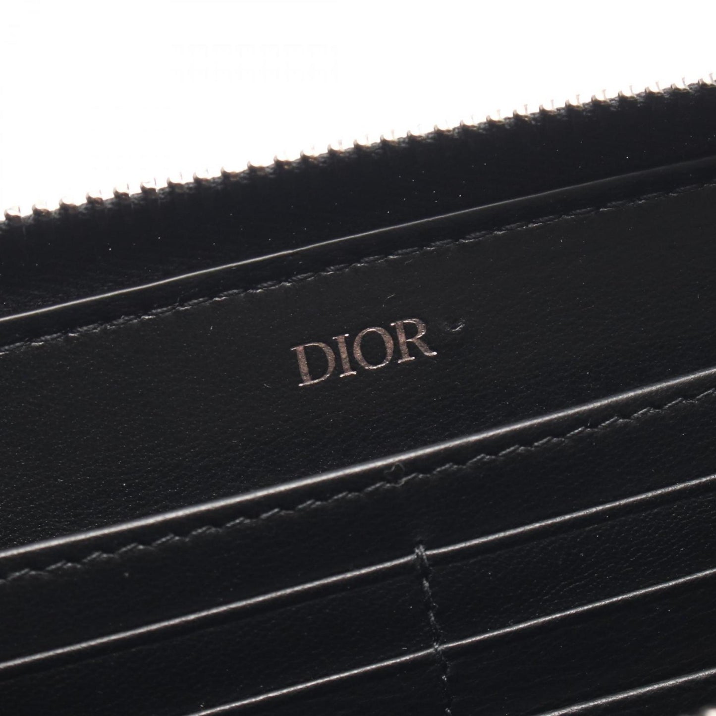 Christian Dior Dior logo round long wallet, leather, men's, black and gray