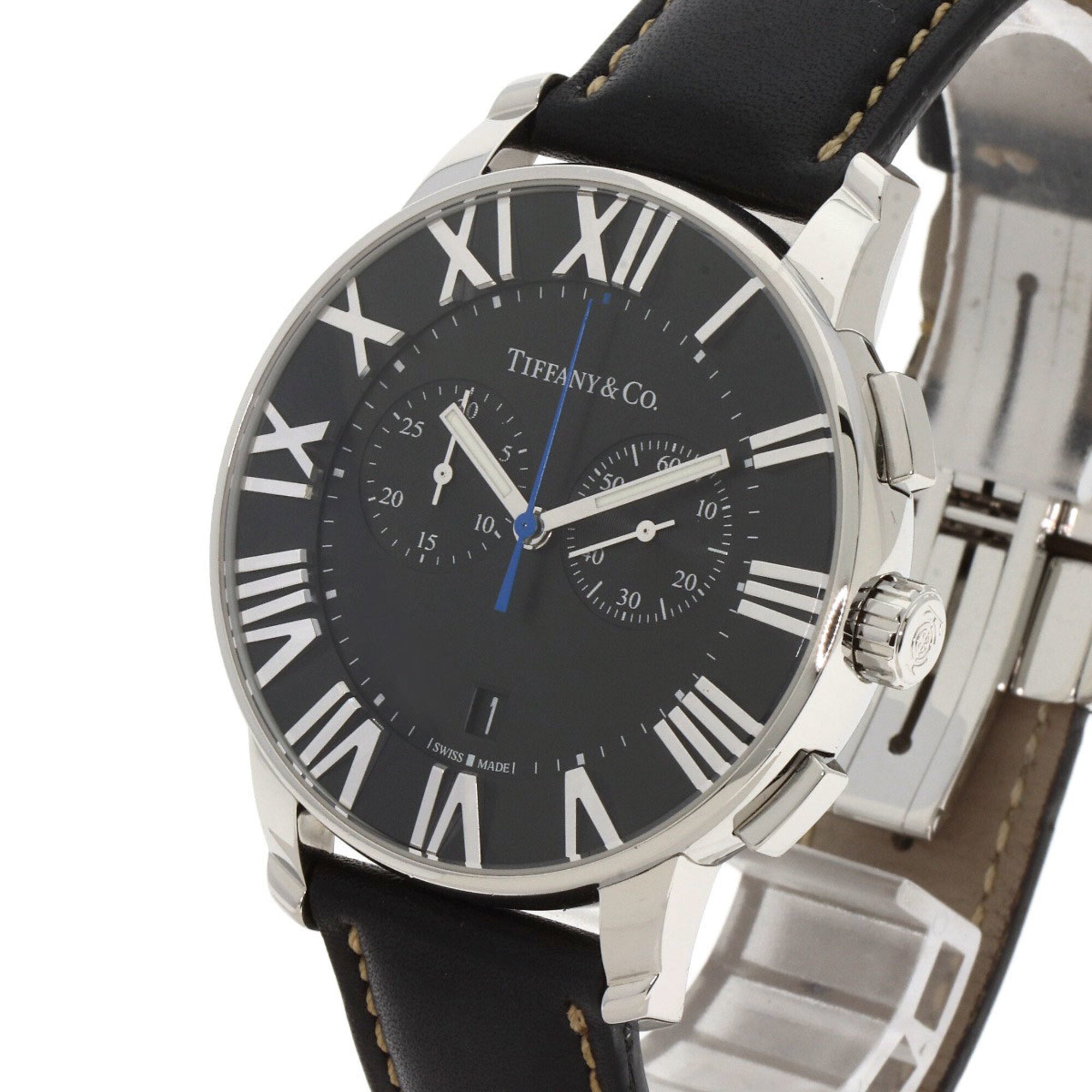 Tiffany & Co. Atlas Dome Chronograph Watch, Stainless Steel/Leather, Men's — Very Good