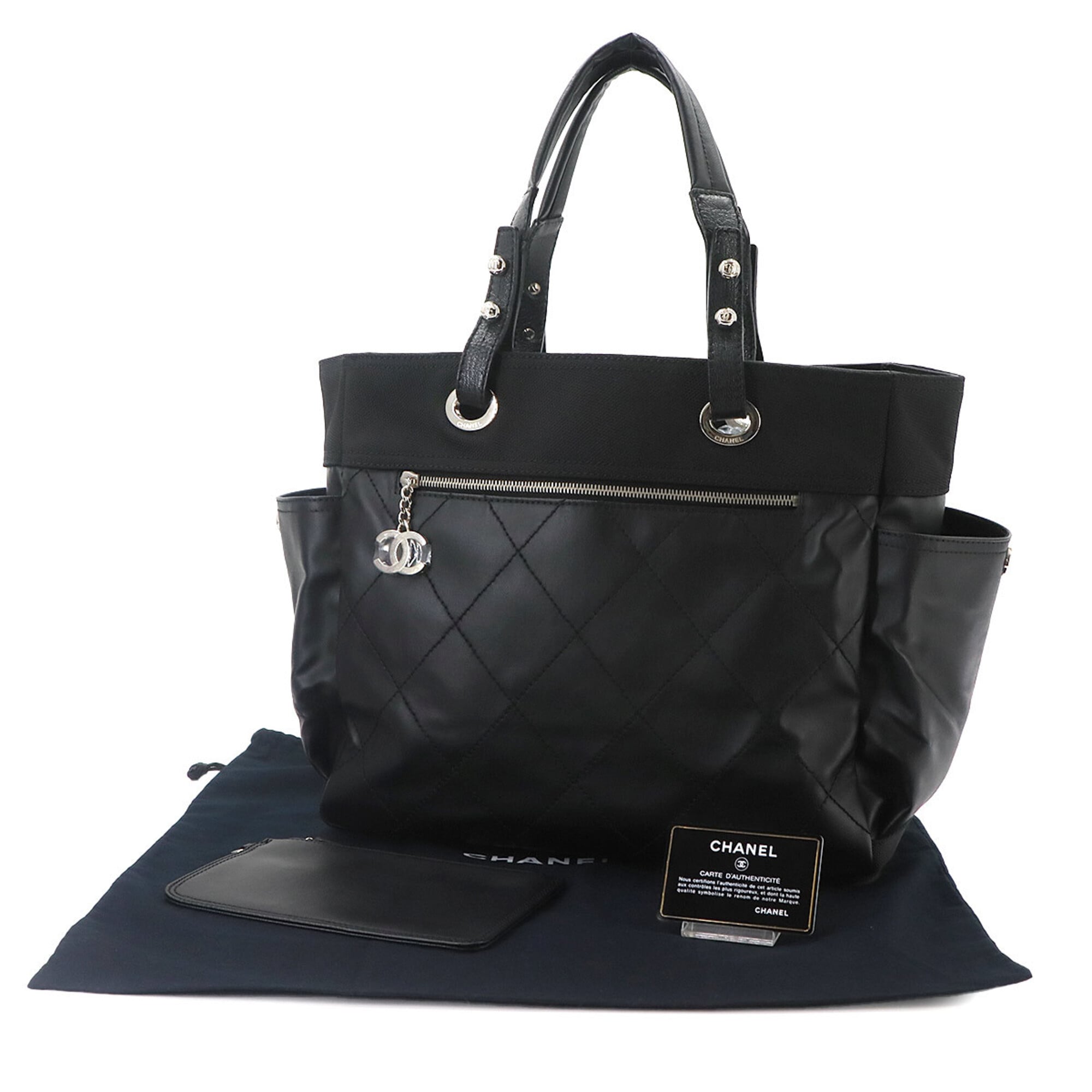 Chanel Paris Biarritz GM Tote Handbag, Nylon Leather, Black, A34210 — Like New