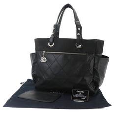 Chanel Paris Biarritz GM Tote Handbag, Nylon Leather, Black, A34210 — Like New
