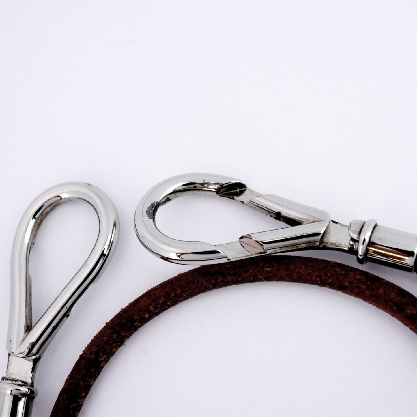 Hermes Hermès Atame Bracelet, 2-Row, Metal, Leather, Silver, Brown, Men's and Women's